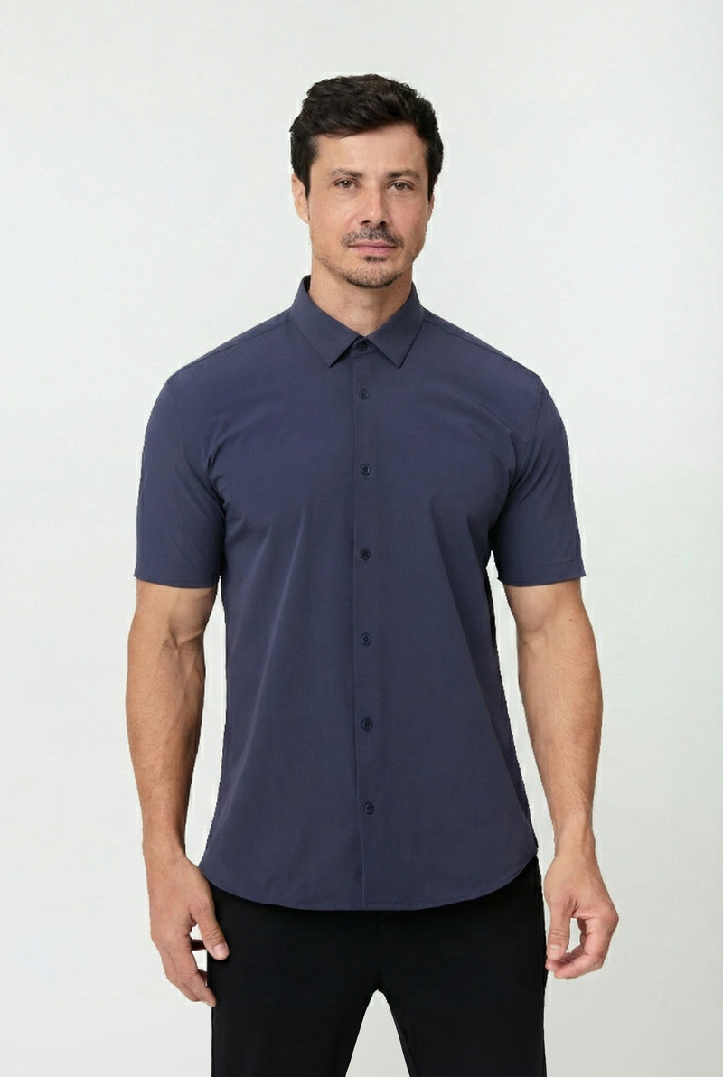 Camisa Social Anti-Amassado Flex Manga Curta — Carbono