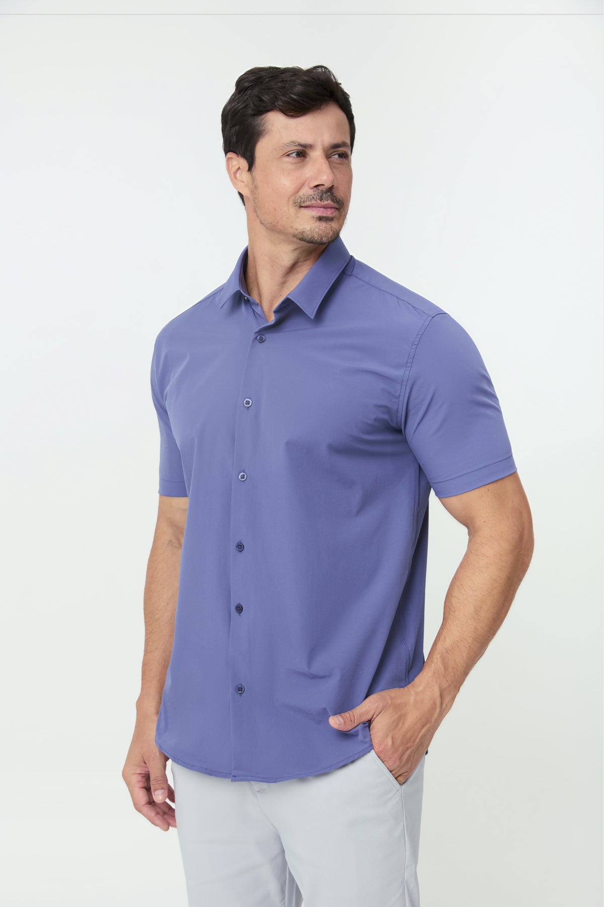 Camisa Social Anti-Amassado Flex Manga Curta