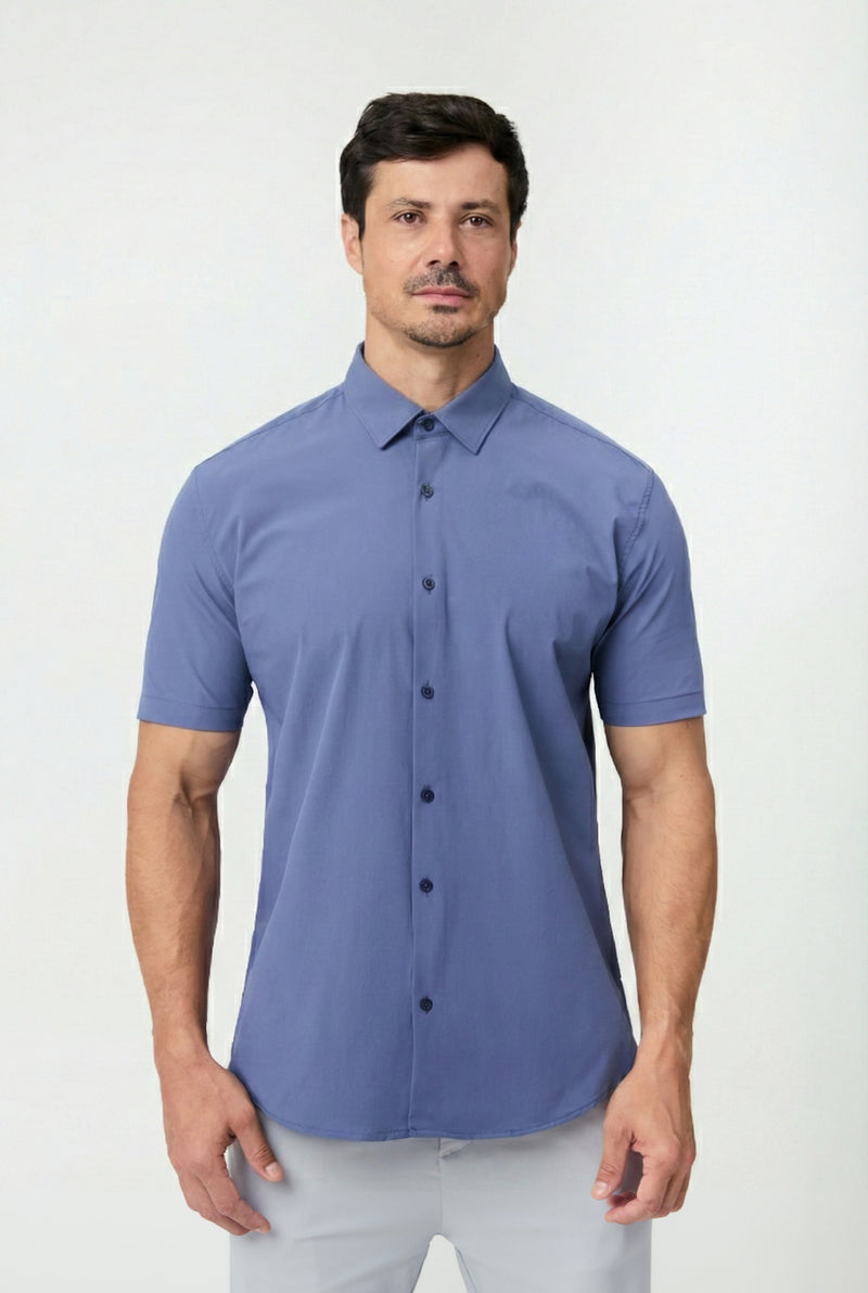 Camisa Social Anti-Amassado Flex Manga Curta — Oceano