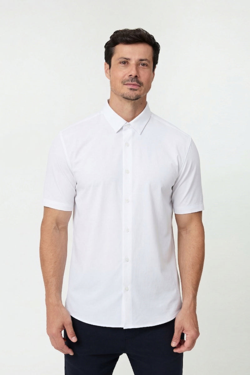 Camisa Social Anti-Amassado Flex Manga Curta — Branco