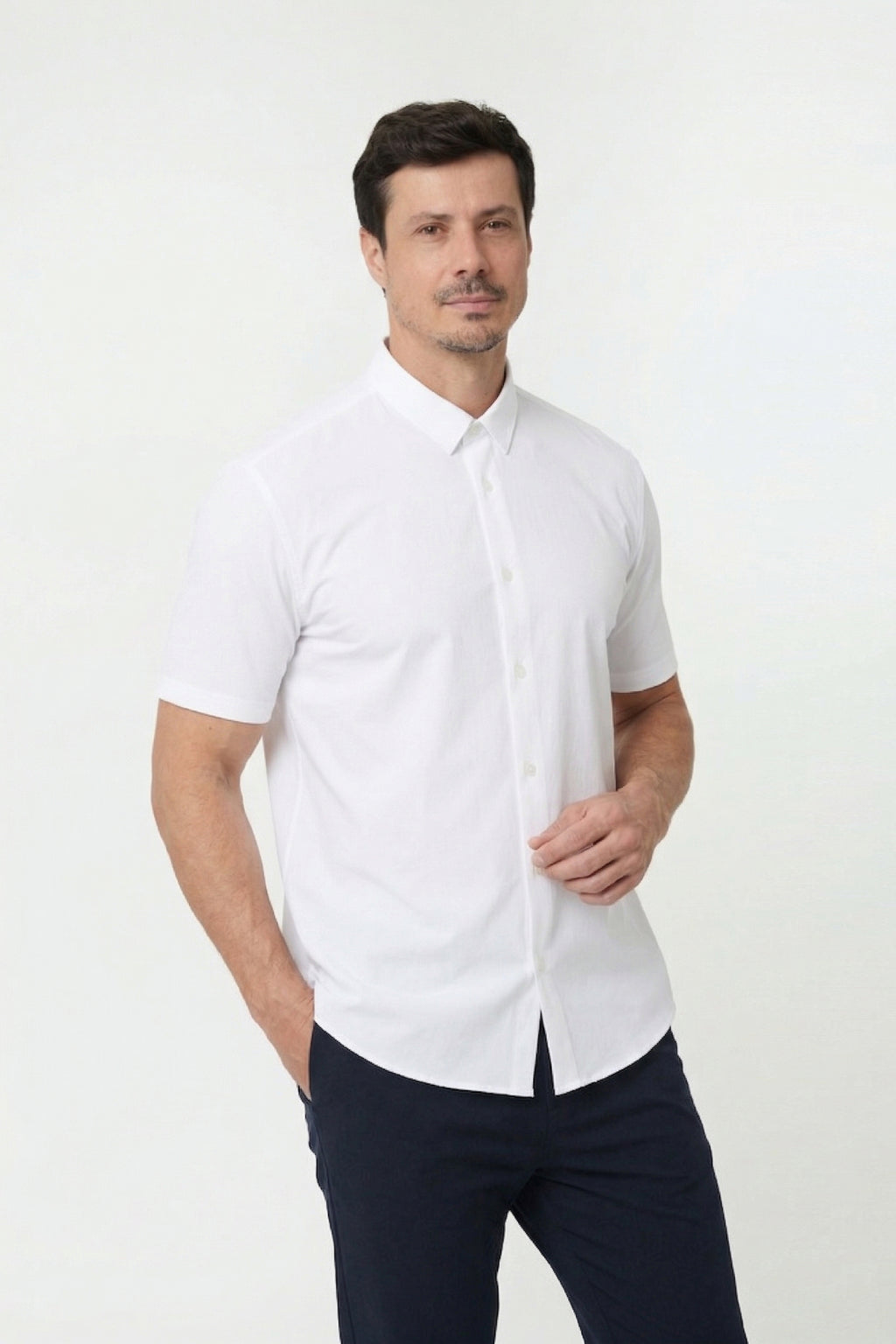 Camisa Social Anti-Amassado Flex Manga Curta