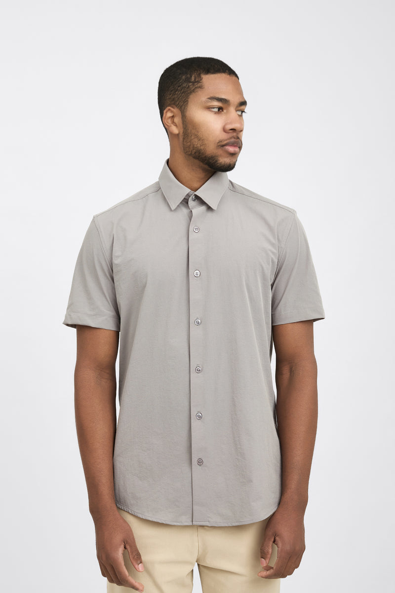 Camisa Social Anti-Amassado Flex Manga Curta — Cinza