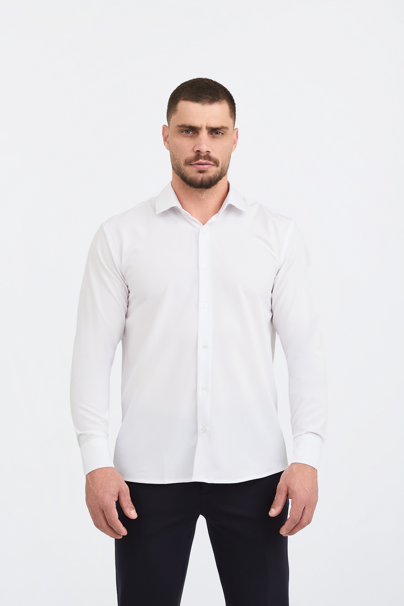 Camisa Social Anti-Amassado Gola Italiana — Branco