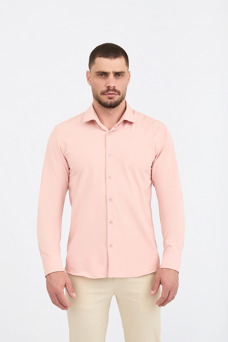 Camisa Social Anti-Amassado Gola Italiana — Rosa Claro