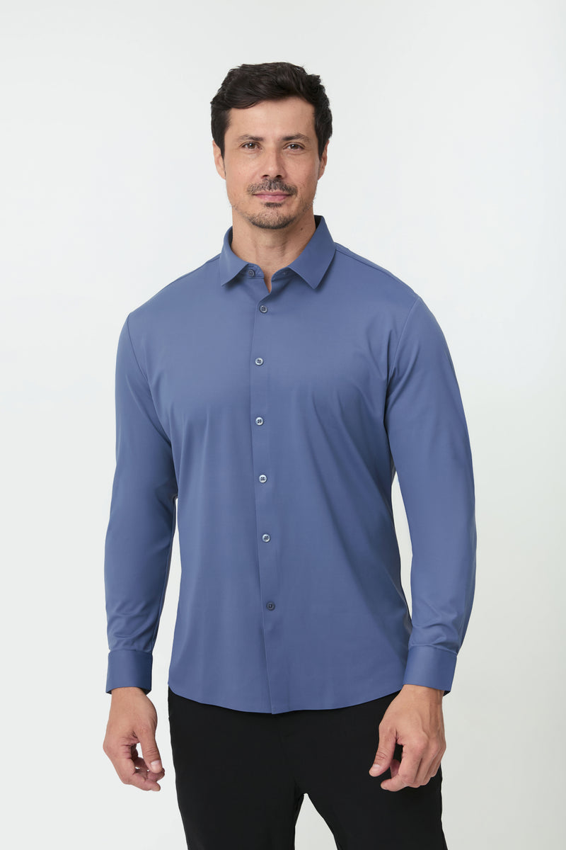 Camisa Social Anti-Amassado Flex Ultra — Azul Grafite