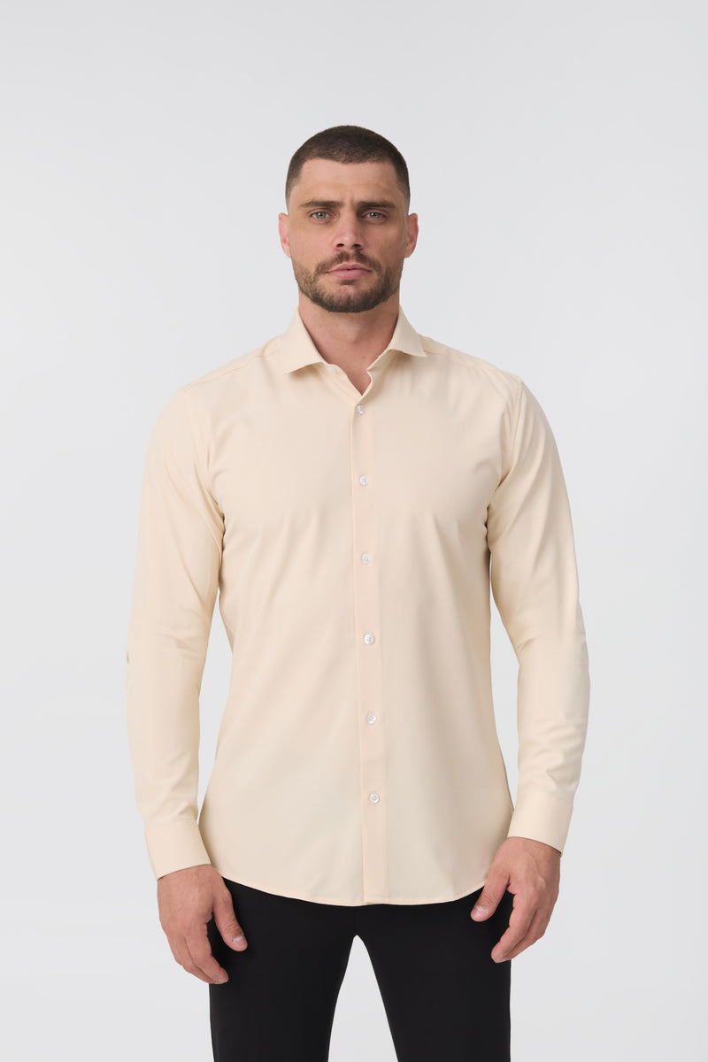 Camisa Social Anti-Amassado Gola Italiana - Primeira Coleção — Creme