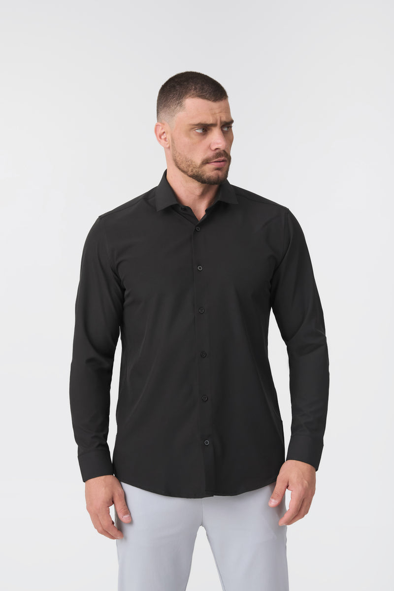 Camisa Social Anti-Amassado Gola Italiana - Primeira Coleção — Preto