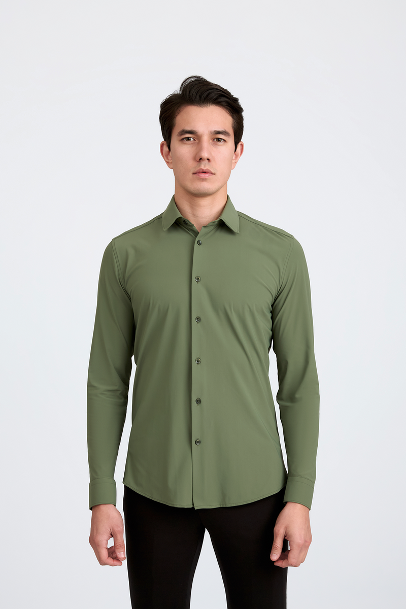 Camisa Social Anti-Amassado Flex Office — Verde Oliva